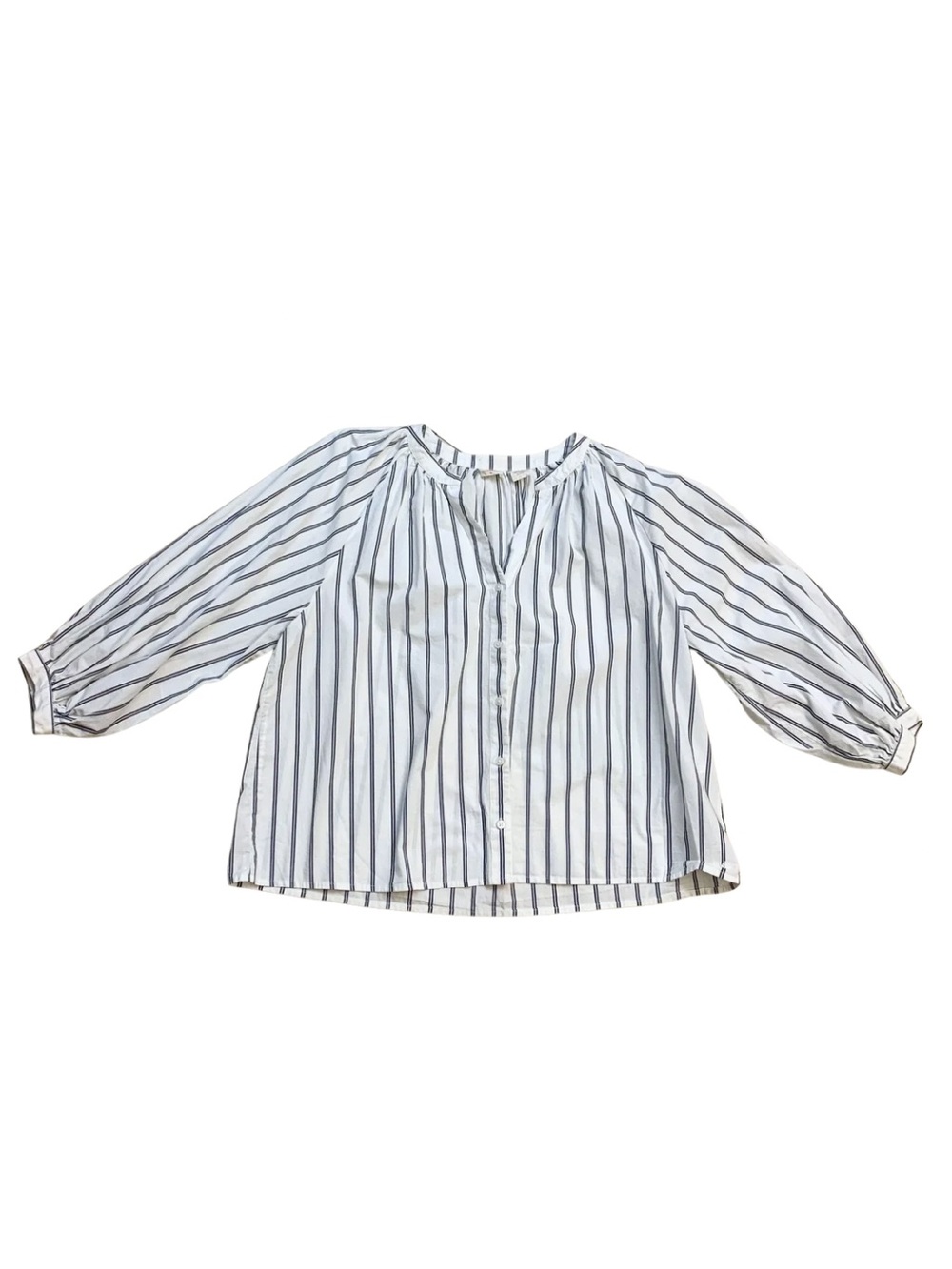 2/$30 Levi’s Cotton White Blue Stripe Peasant Top Long Sleeves Coastal Nautical